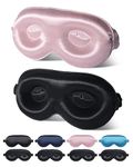 BeeVines 2 Pack 22 Momme Silk 3D Sleep Mask, 100% Real Natural Pure Silk 3D Eye Mask with Adjustable Strap, Zero Eye Pressure, Weighted Eye Cover for Lash Extensions, 100% Blackout Mulberry Silk Cover for Women (Black & Pink)