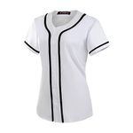 EALER BJW80 Womens Button Down Baseball Jersey, White, L