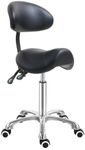 Antlu Saddle Stool Chair with Back Support, Ergonomic Esthetician Stool Chair for Salon Tattoo Spa Medical Dentist Clinic (with Adjustable Backrest, Black)