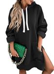 SHEWIN Womens Hooded Crewneck Sweatshirts for Teen Girls Cute Fall Pullover Drawstring Hoodie Dresses Lightweight Loose Fit 2024,(US 18-20) 2XL,Black