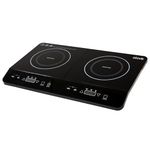 Abode Double Induction Hob Portable Digital Touch Control 2800W Double Electric Hob with 2 Cooking Zones, Plug In & Go, 10 Heat Settings 3 Hour Timer Black, Child Safety Lock AINDH2003