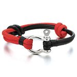 COOLSTEELANDBEYOND Mens Women Steel Screw Anchor Shackles Nautical Sailor Rope Cord Leather Wrap Bracelet Wristband, Leather, not-applicable