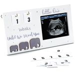 Hacaroa Sonogram Picture Frame with Countdown Weeks, Wood Ultrasound Photo Frame Pregnancy Announcement Frame, Baby Nursery Décor Gender Reveal Gifts for First Time Moms, Pregnant Women, White