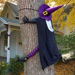 Halloween Witch Decorations Outdoor-57 H Hanging Halloween Decorations Crashing Witch into Tree, Large Flying Witch Halloween Tree Decorations, Halloween Fall Decor for Front Porch, Yard, Door, Wall