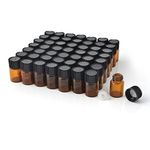 Enslz Mini Essential Oil Bottles Empty Sample Bottle 1ml(1/4 dram) 2ml (5/8 dram) Amber Glass Bottle with Orifice Reducer and Cap, with 2 Free Transfer Eye droppers 50 pcs (Brown, 2ml)