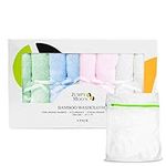 JM Baby Washcloth, Soft, Absorbent, Hypoallergenic & Antibacterial Bamboo Flannel Face Cloth, Perfect for Babies and Adults, 10"x10" (Includes Laundry Bags) - Assorted 8 Pack