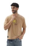 COLOR HUNT Cotton Oversize Tees for Men's | Round Neck, Loose Fit Oversize Tees for Men's (X-Large Light Brown)