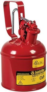 Justrite 1 Quart Type I Red Safety Gas Can for Gasoline with Flame Arrester, Self-Closing Lid, and Trigger Handle, Made in the USA, Galvanized Steel Flammable Storage Can, 10101
