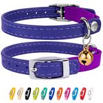 CollarDirect Leather Cat Collar, Cat Safety Collar with Elastic Strap, Kitten Collar for Cat with Bell Black Blue Red Orange Lime Green (6-7 Inch (Pack of 1), Purple)