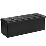 SONGMICS Storage Ottoman, Foldable Small Ottoman Foot Rest, 38 x 110 x 38 cm, Cube Ottoman with Storage, Load up to 300 kg, for Living Room, Bedroom, Entryway, Ink Black LSF89BK