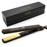 Corioliss C-Style | Hair Straightener for Women | Professional Titanium Extra-Long Plates | Ionic Flat Iron | Temperature Control 165°C to 220°C | Straightening and Waves | UK Plug Gold Leopard