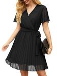 GRECERELLE Womens Summer Casual Wrap Dress Chiffon Cute Pleated Beach Tie Waist Dresses for Women (Black, M)