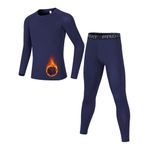Dtone Kids Base Layer Set Boys Football Skins Athletic Thermal Long Sleeve Top and Leggings for Sport Ski Fleece Navy 8-9 Years