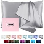 Silk Pillow Cases for Hair and Skin Mulberry Silk Pillow Cases Soft Silk Pillow Cases with Zipper Both Sided Natural Beauty Sleep Silk Pillowcase 1 Pack for Gift(Queen, Silver Gray)