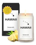 Homesick Hawaii Scented Candle - 13.75 oz Pineapple & Coconut Scented Natural Soy Wax Blend, Island Shore Breeze Candle, Home Decor Gift for Women, Men, Friends, Family, Colleagues, Couples