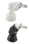 COLLAR AND CUFFS LONDON - Premium Cufflinks with Presentation Gift Box - Chess Pieces - Solid Brass - Iconic Knight and Pawn - Board Game Hobby Players - Black and White Colours