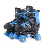 MGY Roller Skates Boys and Girls, Children Roller Skates with All Wheels Lighting Up, Adjustable Roller Skates for Kids Indoor Outdoor Sports (Black Blue, Small-UK 11-1)