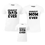 Hangout Hub HH53 Men's Women's & Boy's Round Neck T-Shirt Coolest Dad Mom & Son Ever (White;Men L(40);Women L(38) ;Boys 0-2 Yrs) Pack of 3 Family T-Shirts