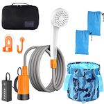 Electric Portable Shower Camping Travel rain Shower Pump Battery with high Brightness LED Light and 6.5 Gallon Folding Bucket use Indoor or Outdoor Shower car wash pet Bath