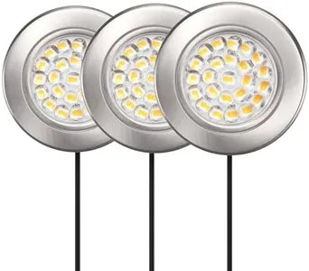 GETINLIGHT 2.5" Wide 3000K Dimmable LED Puck Lights Kit, Plug-in Installation with Recessed or Surface Mounted, Brushed Nickel Finish Over Metal Construction, Set of 3, IN-0113-3-SN