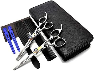 MASTER GO Professional Hair Cutting Scissors Kit 8 PCS ,Stainless Steel Barber Haircut Shears Thinning Scissors Hairdressing Set for Salon Home Use Man Woman Adults Kids (Blue)