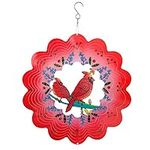 3D Red Cardinal Birds Wind Spinner,Stainless Steel 12 Inch Rotating Wind Chime for Outdoor Indoor Garden Decoration Home Ornament,Hanging Wind Spinner