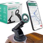 Onelap MagHold™ 2 (with 2 Magsafe Phone Sticky Rings) - Universal Magnetic Car Phone Holder | Suction Mount | Android or iOS Devices | 360 Degree Rotation | Strong Magnetic Grip