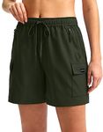 SANTINY Women's Hiking Cargo Shorts Quick Dry Lightweight Summer Shorts for Women Travel Athletic Golf with Zipper Pockets, Army Green, XL