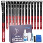 Geoleap Golf Grips Set of 13- Grips with Tapes and Grips with All Repair Kits for Choice,Hybrid Golf Club GripsAll Weather Contral, High Feedback & Traction Golf Club Grips. (Red-Pro Kit(13 Grips with All Repair Kits), Jumbo)