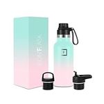 IRON °FLASK Sports Water Bottle - 470 ml, 3 Lids (Spout Lid), Vacuum Insulated Stainless Steel, Hot Cold, Double Walled, Thermo Mug, Standard Metal Canteen (Bubble Gum)