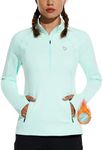 BALEAF Women's Fleece Running Jacket Half-Zip Cold Weather Gear Thermal Shirts Tops Athletic Pullover Workout Winter Aqua Medium