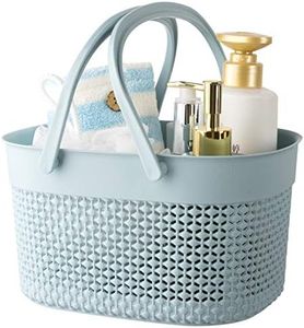 rejomiik Portable Shower Caddy Basket, Plastic Organizer Storage Tote with Handles Toiletry Bag Bin Box for Bathroom, College Dorm Room Essentials, Kitchen, Camp, Gym, Blue