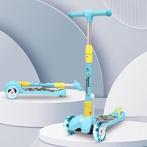 R for Rabbit Road Runner Scooter for Kids of 3 to 14 Years Age 4 Adjustable Height, Foldable, LED PU Wheels & Weight Capacity 75 kgs Kick Scooter with Brakes (Blue)