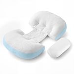 Frido Maternity Pillow Plus, Adjustable Pregnancy Pillow for Side Sleeping, D-Shaped Belly & Back Support Wedges, Comfortable Sleep Through Every Trimester, Washable Cover, Baby Blue