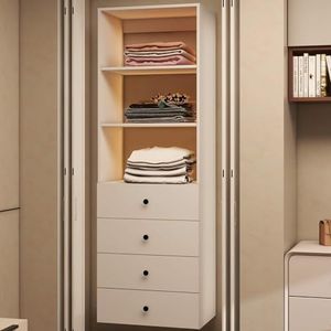 Keloyid Modern Modular Closet System with 3 Shelves 4 Drawers Modern Shelving for Bedroom Organization Built in Clothes Storage White 23.62'' x 16.34 x 70.87''