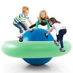 Costzon Inflatable Dome Rocker Bouncer, 88'' Kids Rock and Roll Teeter Totter Seesaw and Climbing Bridge with 6 Handles, Blow Up Giant Rocking Ball Playground Equipment Indoor Outdoor Game Toy Gifts