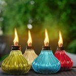 Deco Window Set of 4 Table Torch for Indoor Outdoor Citronella Oil Tabletop Glass Lamp Landscape Multicolored Lantern with Fiberglass Wick & Cap for Garden Patio Yard Halloween Party Decor Light