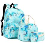 Marble Girls School Backpacks for Kids Teens, 3-in-1 School Bag Bookbags Set with Lunch Bag Pencil Case (Green)