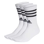 adidas Unisex 3-Stripes Cushioned Crew Socks 3 Pairs, White / Black, 8.5-10