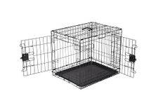 Amazon Basics Small Metal Dog Crate/Cage with Tray, Durable and Foldable Dog Cage with Double Door, Black, Small 61cm (24")