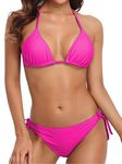 CharmLeaks Women Tie Side Bottom Padded Top Triangle Bikini String Bathing Suit Two Piece Swimsuit Pink XL