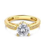 Jeulia Classic Moissanite Diamond Ring Sterling Silver Ring Engagement Promise Anniversary Band Rings with Round Cut for Birthdays, Christmas, Valentine's Day (Yellow Gold, O-½)