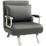 HOMCOM Single Chair Bed, Click Clack Convertible Bed Settee, Modern Faux Suede Upholstered Lounge Couch with Pillow for Living Room, Guest Room, Grey