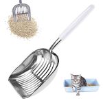 GmeDhc Metal Cat Litter Scoop, Large Durable Cat Poop Scoop, Fast Sifting Cat Litter Deep Shovel, with Ergonomic Long Handle, Suitable for All Cat Litter Types