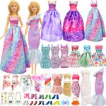 28 PCS Doll Clothes and Accessories Set Compatible with Barbie Doll, Including 8 Dress 10 Shoes 1 Swimwear 9 Bags Makeup Perfume Accessories for 11.5 Inch Doll Girls Birthday Gift, in Random