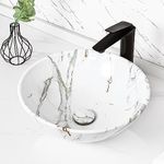 Tysun Round Vessel Sink, 17'' x 17'' Round Shape Bathroom Vessel Sink Modern Above Counter White Porcelain Ceramic Bathroom Lavatory Vanity Vessel Sink Art Basin with Pop-Up Drain