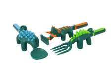 Constructive Eating Made in USA Dinosaur Set of 3 Utensils for Toddlers, Infants, Babies and Kids - Made with Materials Tested for Safety, Green