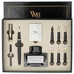 Wordsworth & Black Calligraphy Pen Gift Set, Includes Ink Bottle, 6 Ink Cartridges, Ink Refill Converter, 6 Replacement Nibs, Premium Package, Journaling, Smooth Writing Pens [Black Gold]