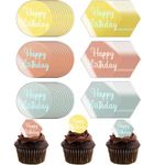 60 Pcs Acrylic Cupcake Toppers Mirror Acrylic Cake Toppers Happy Birthday Cake Toppers Round Birthday Engraved Topper Charms Hexagon Acrylic Cake Disc for DIY Cupcake Decoration