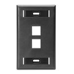 Leviton QuickPort Wallplate, Electrical Outlet Cover, Switch Plate, 1-Gang, 2-Port with ID Window, Black